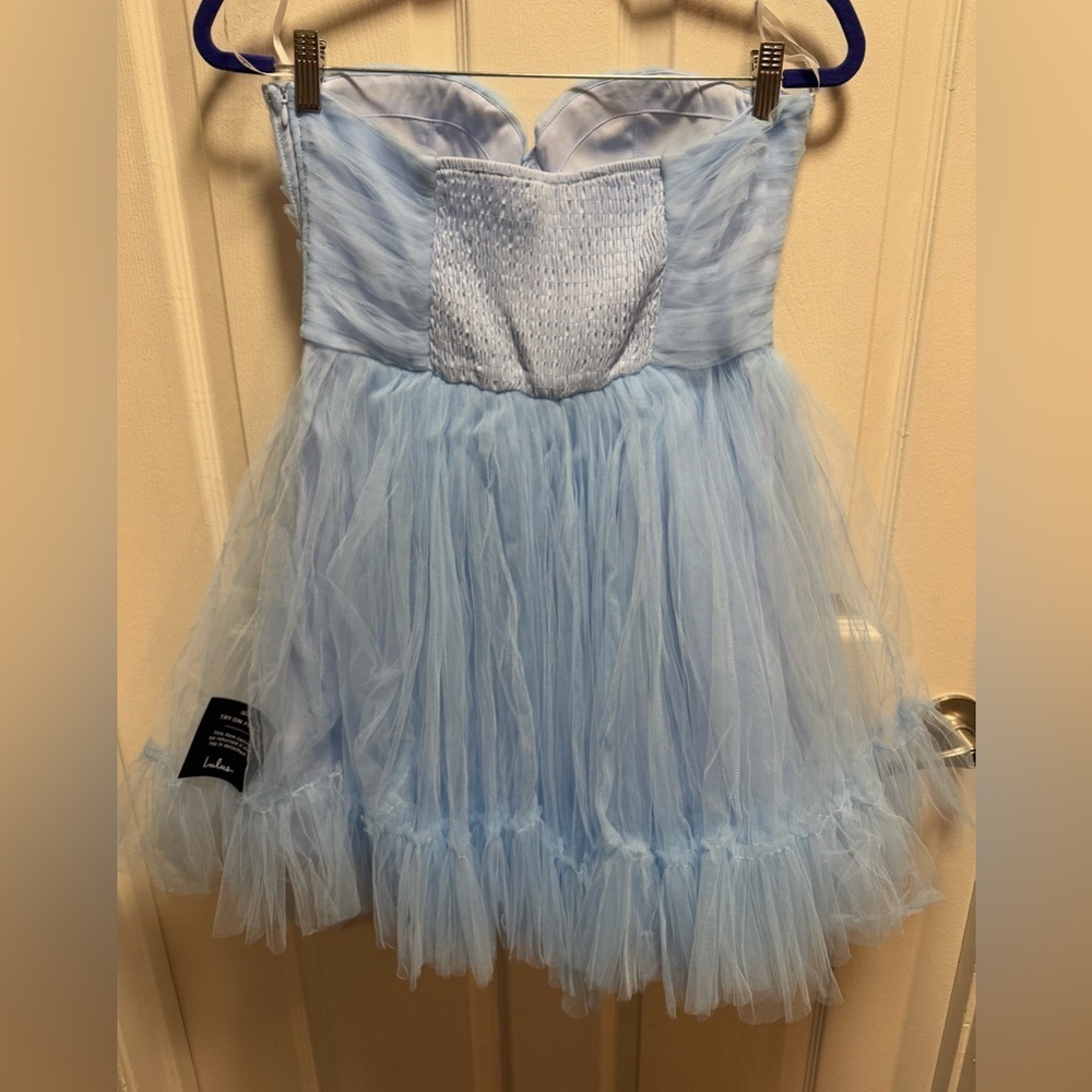 Lulus Lovely Flirtation Light Blue Tulle Strapless Bustier Mini Dress size L - Picture 4 of 11